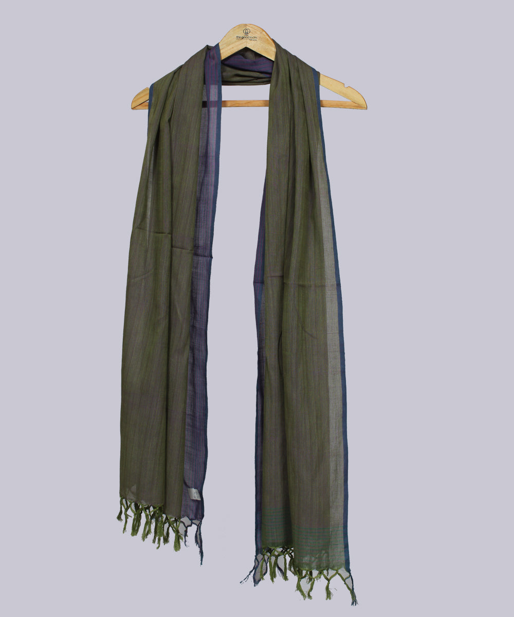 Olive purple handwoven cotton stripes stole