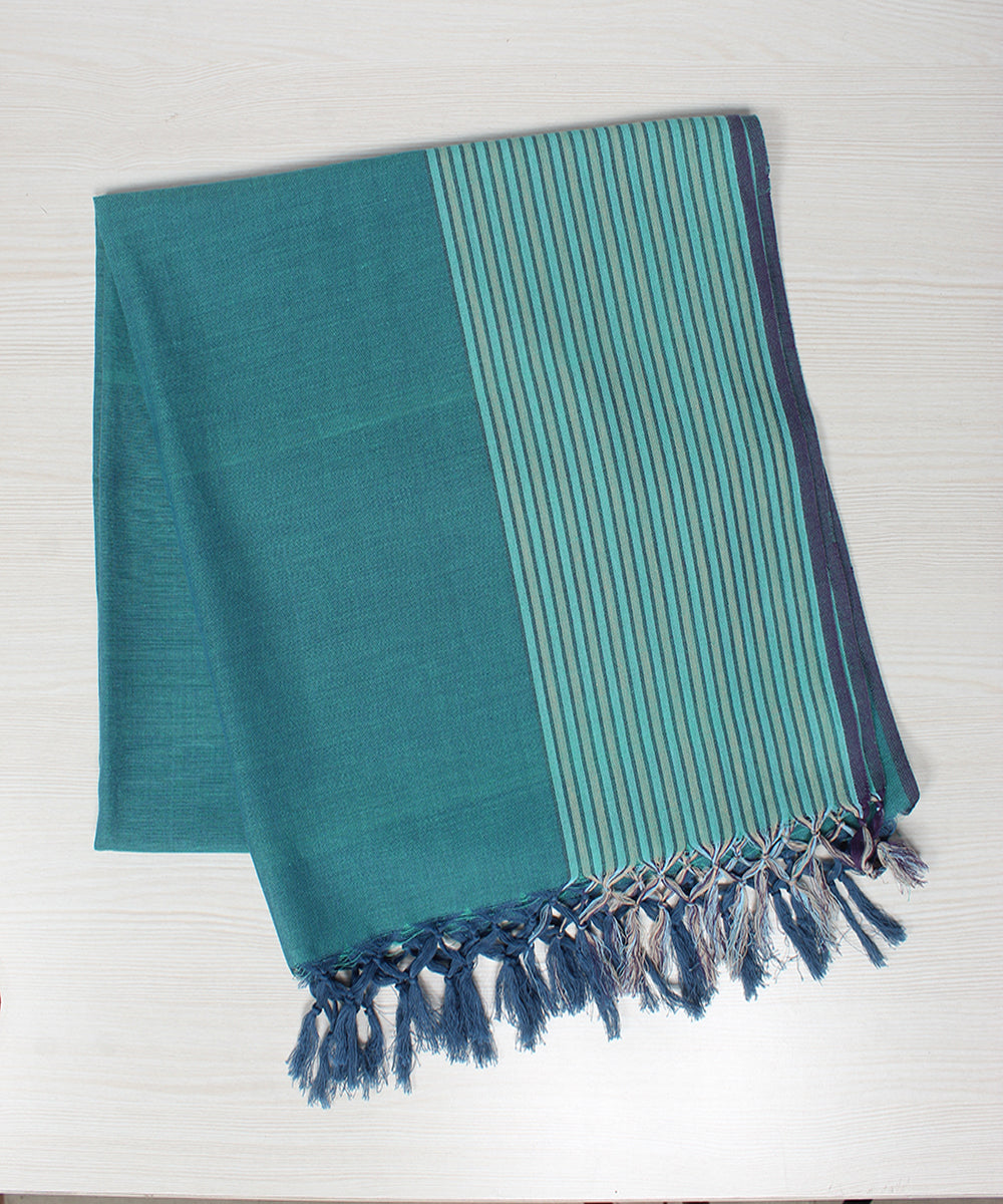Blue purple handwoven cotton stripes stole