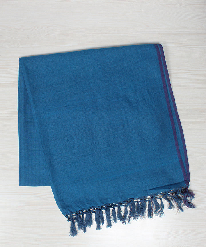 Blue handwoven cotton solid stole