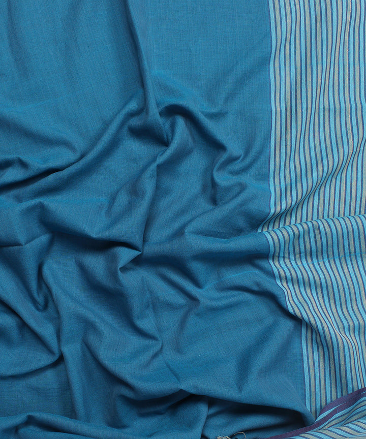 Blue handwoven cotton solid stole
