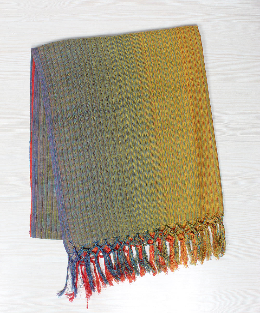 Multicolor handwoven cotton stripes stole