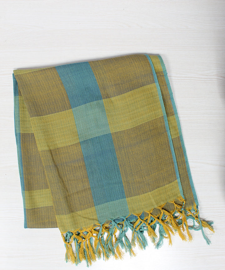 Blue green handwoven cotton check stole