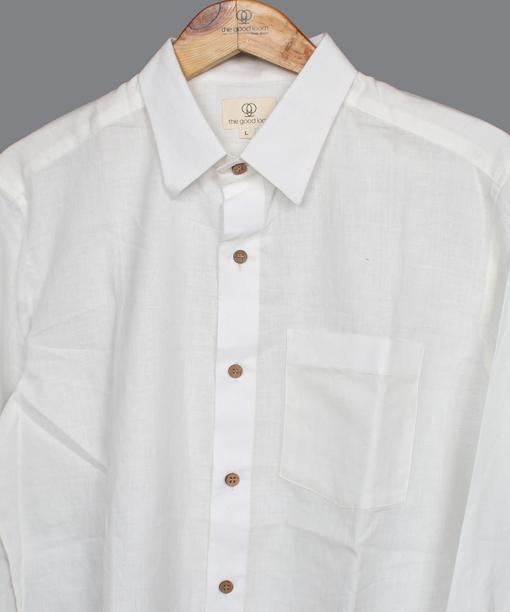 White handwoven cotton formal collar shirt