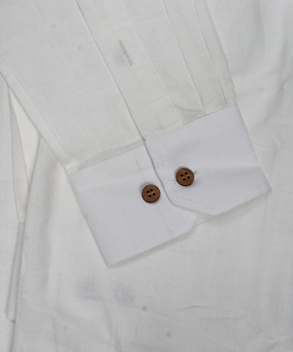 White handwoven cotton formal collar shirt