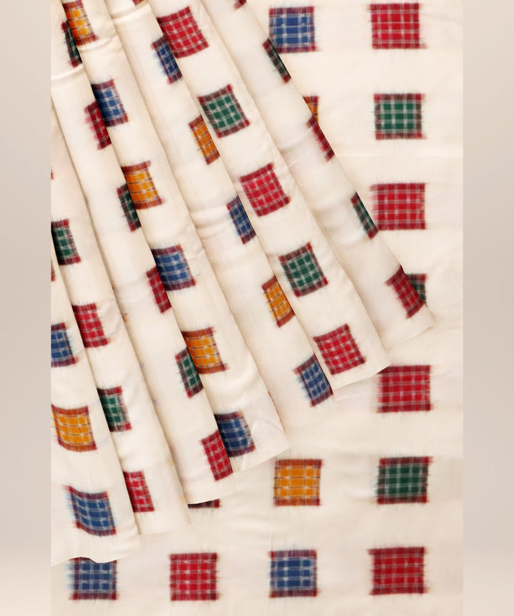 White multicolour handloom sambalpuri cotton fabric
