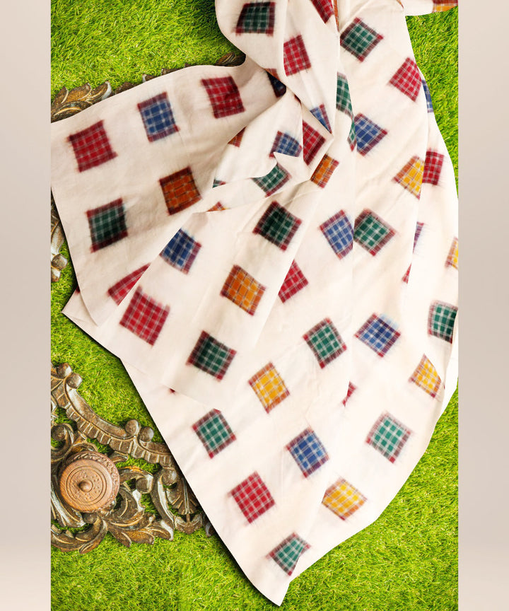 White multicolour handloom sambalpuri cotton fabric