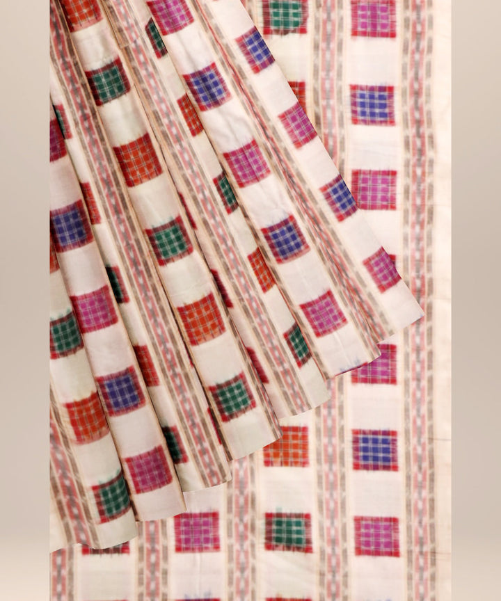 White multicolour cotton handloom sambalpuri fabric