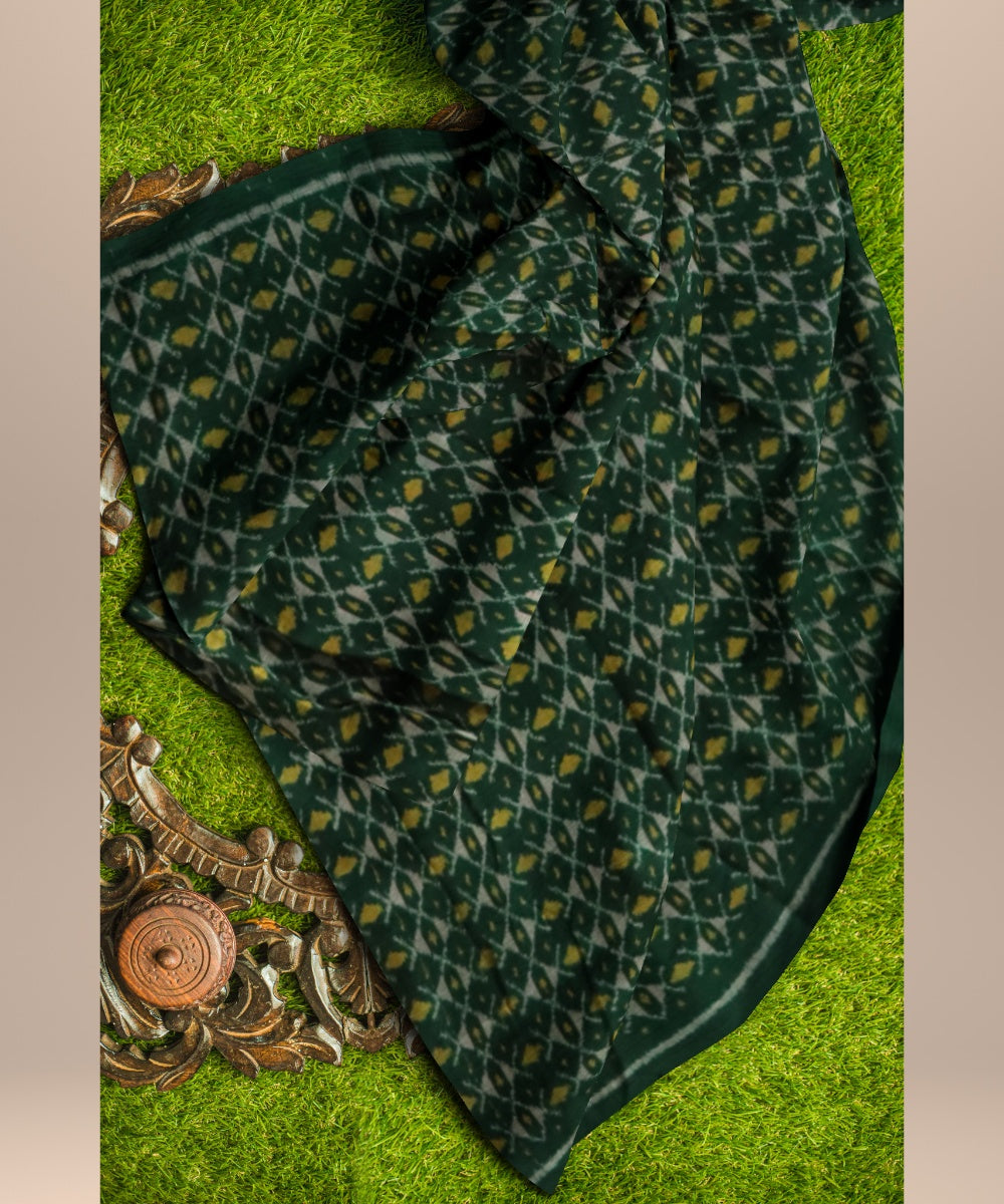 Dark green grey mustard cotton handloom sambalpuri fabric
