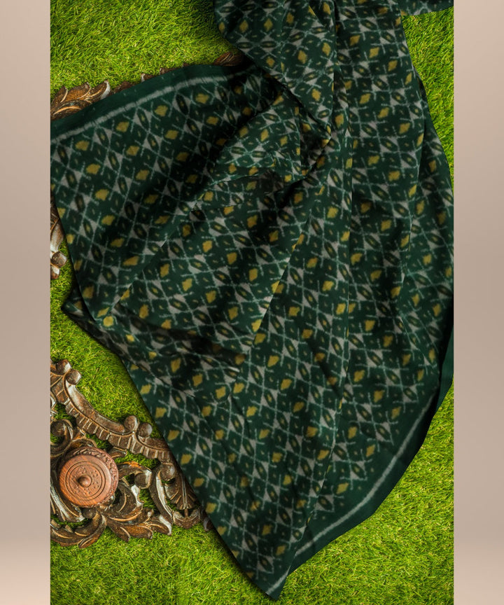 Dark green grey mustard cotton handloom sambalpuri fabric