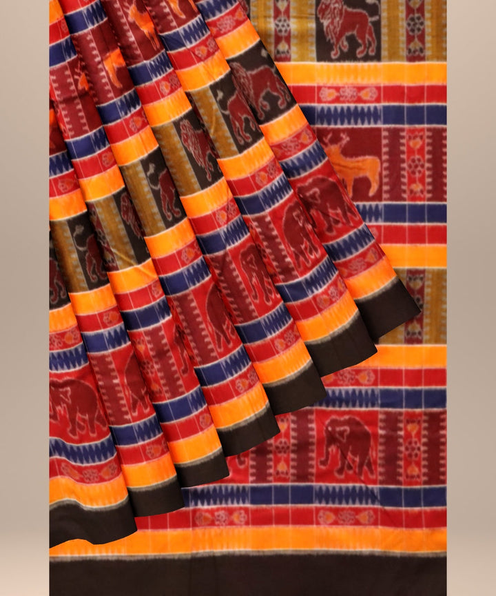 Multicolor black handloom cotton sambalpuri fabric
