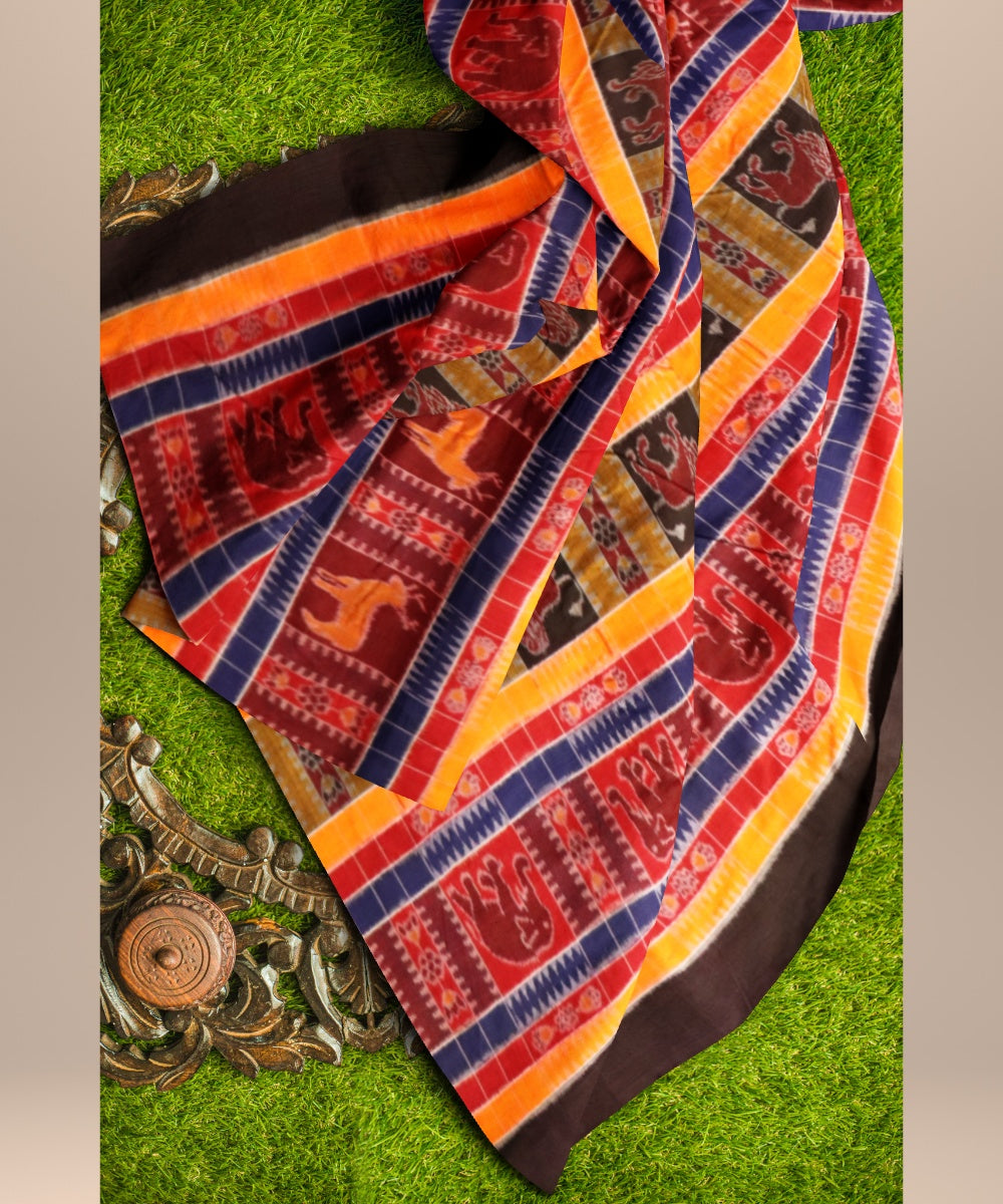 Multicolor black handloom cotton sambalpuri fabric