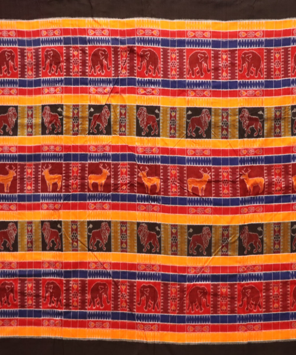 Multicolor black handloom cotton sambalpuri fabric