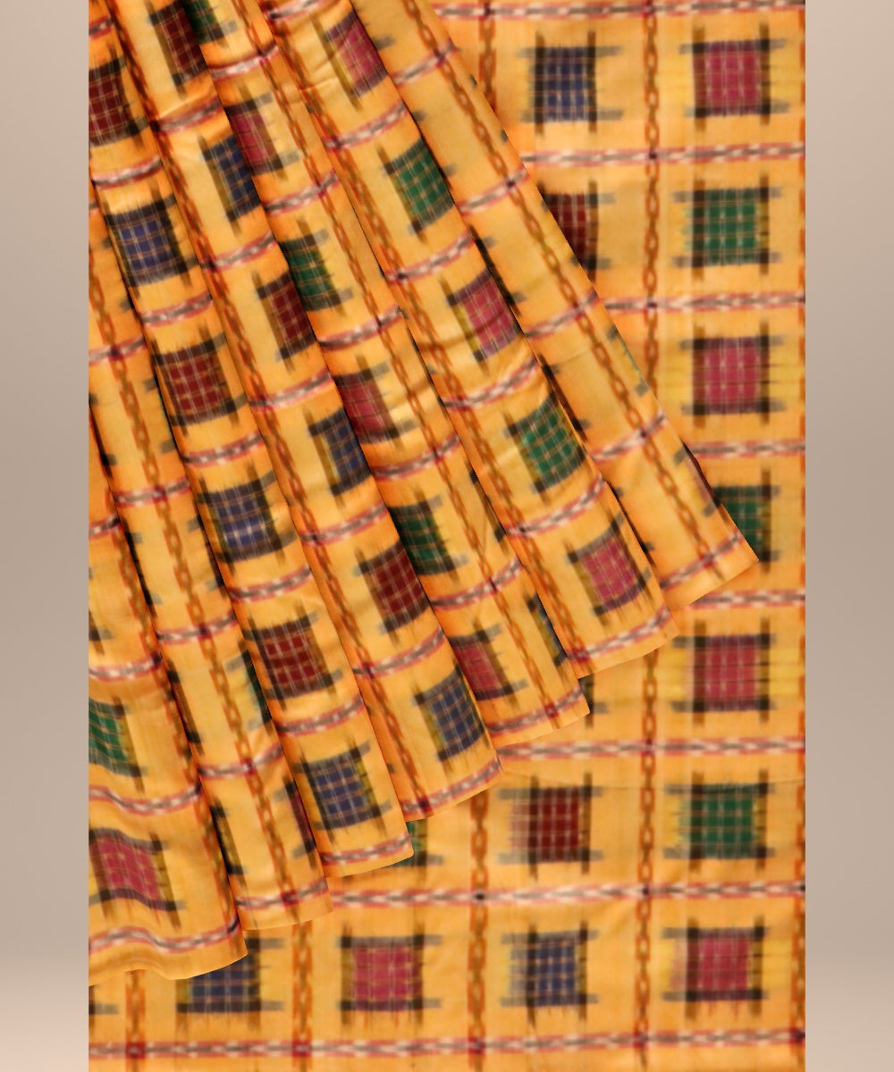 Yellow multicolour handloom cotton sambalpuri fabric