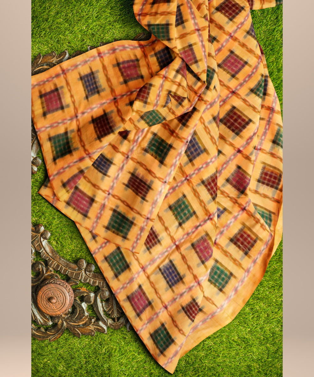 Yellow multicolour handloom cotton sambalpuri fabric