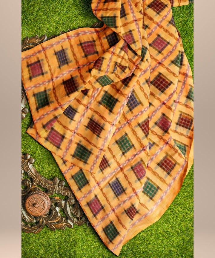Yellow multicolour handloom cotton sambalpuri fabric