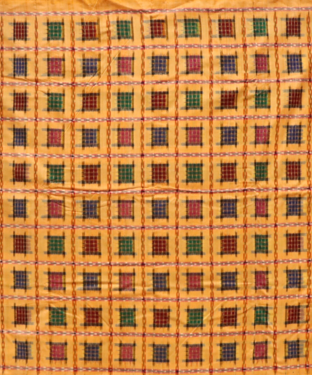 Yellow multicolour handloom cotton sambalpuri fabric
