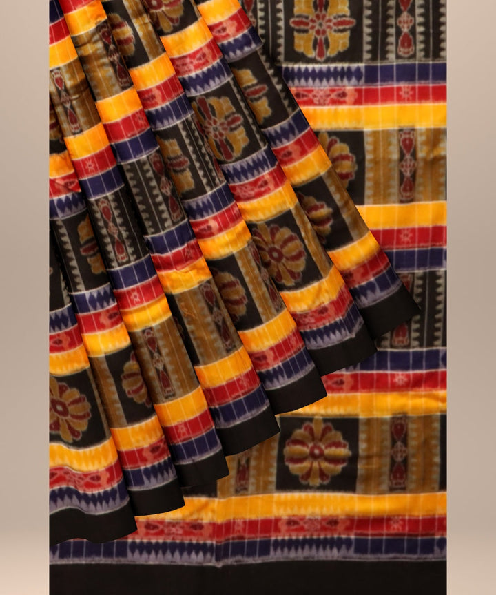 Multicolor black handloom cotton striped sambalpuri fabric