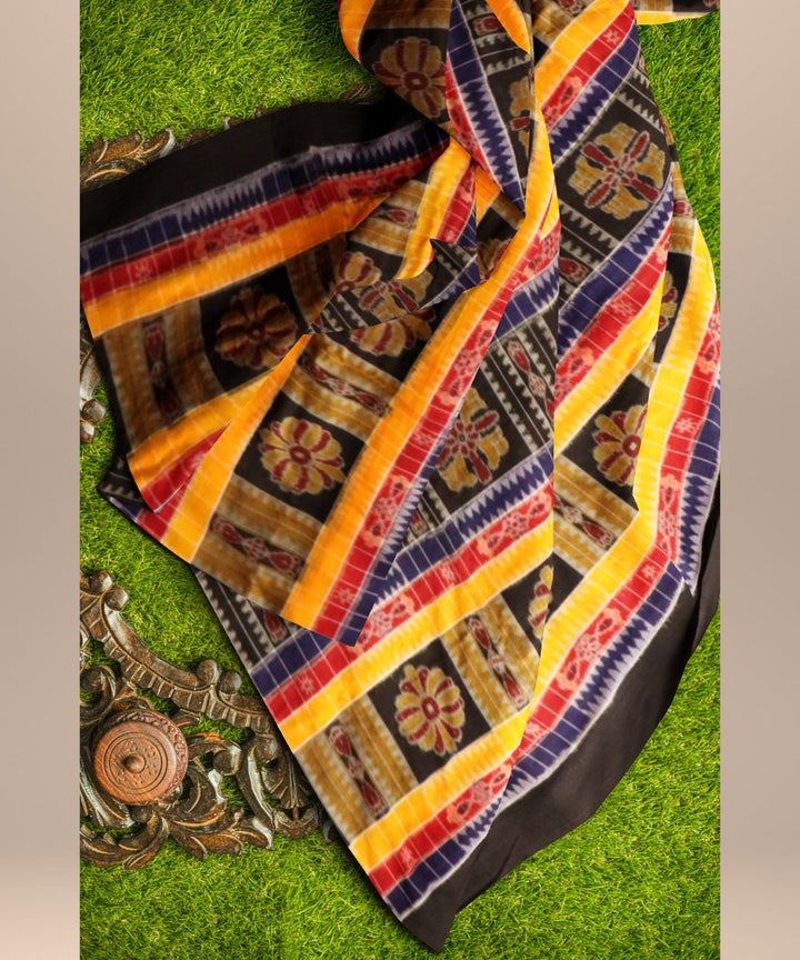Multicolor black handloom cotton striped sambalpuri fabric