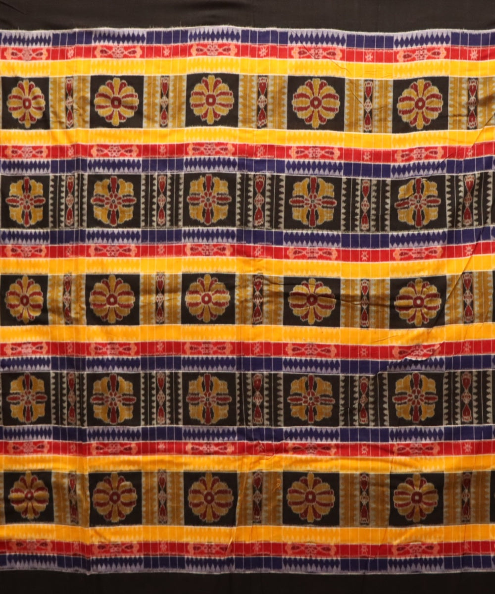 Multicolor black handloom cotton striped sambalpuri fabric