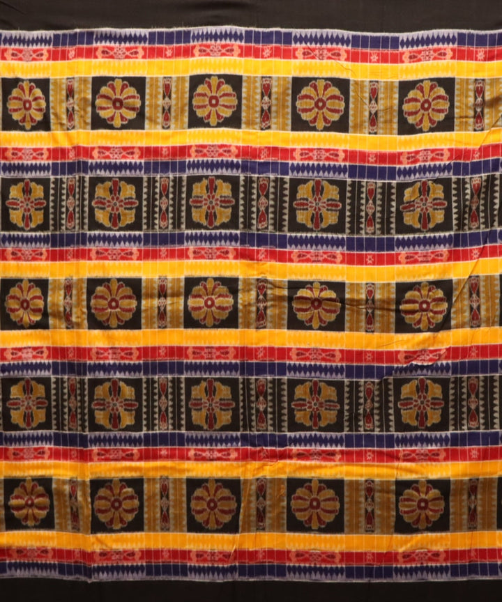 Multicolor black handloom cotton striped sambalpuri fabric