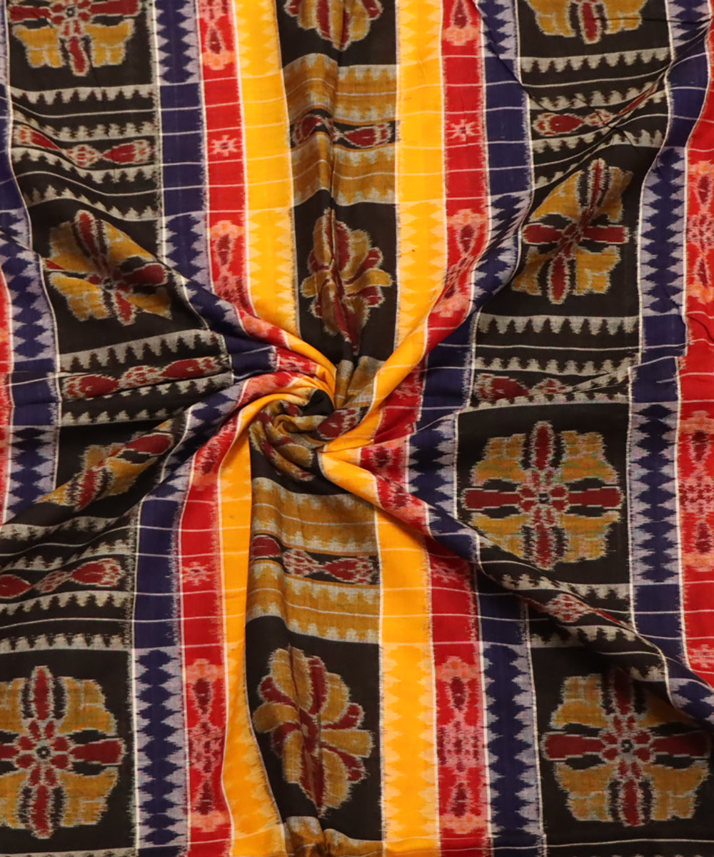 Multicolor black handloom cotton striped sambalpuri fabric