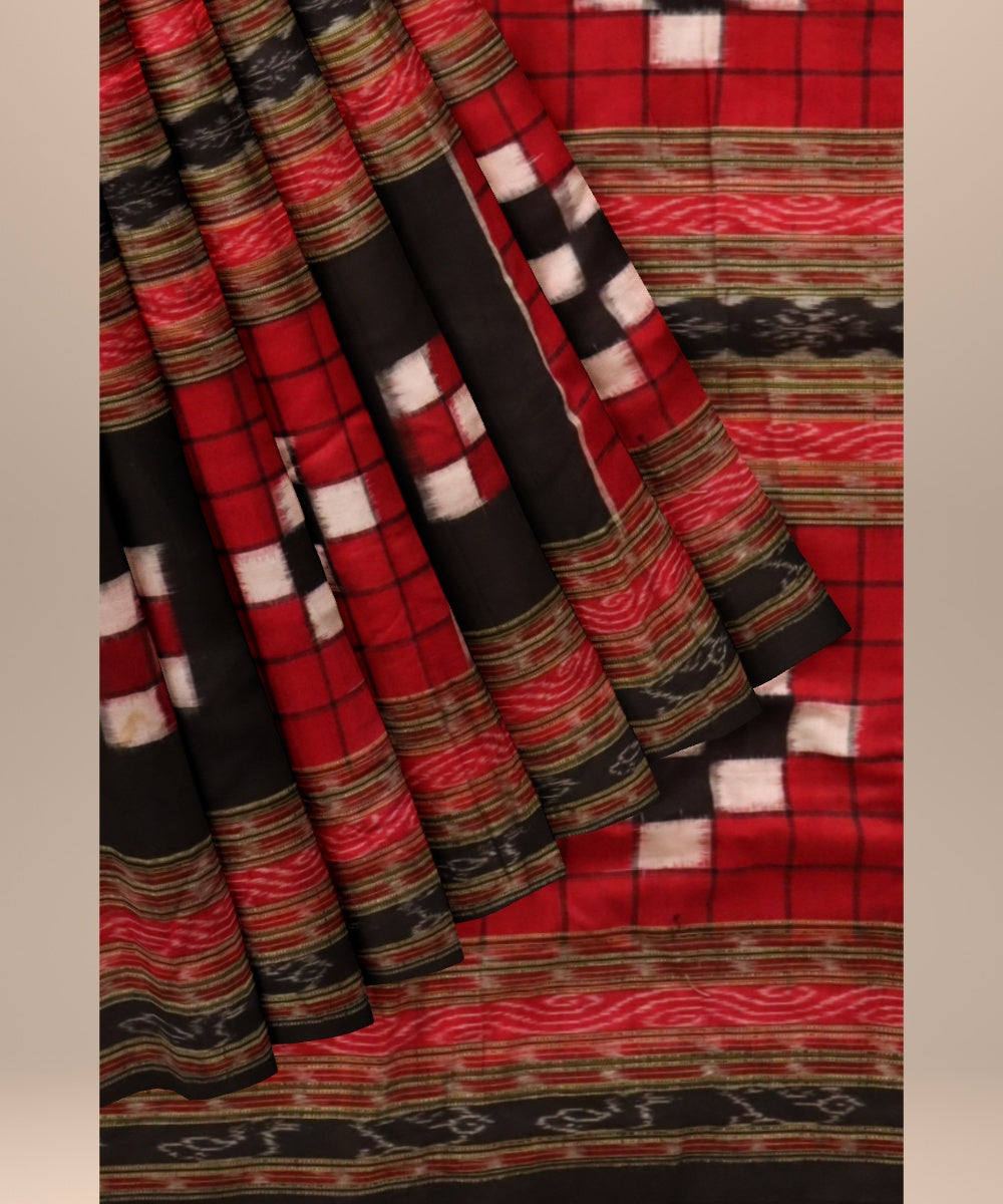 Red black cotton sambalpuri handloom fabric