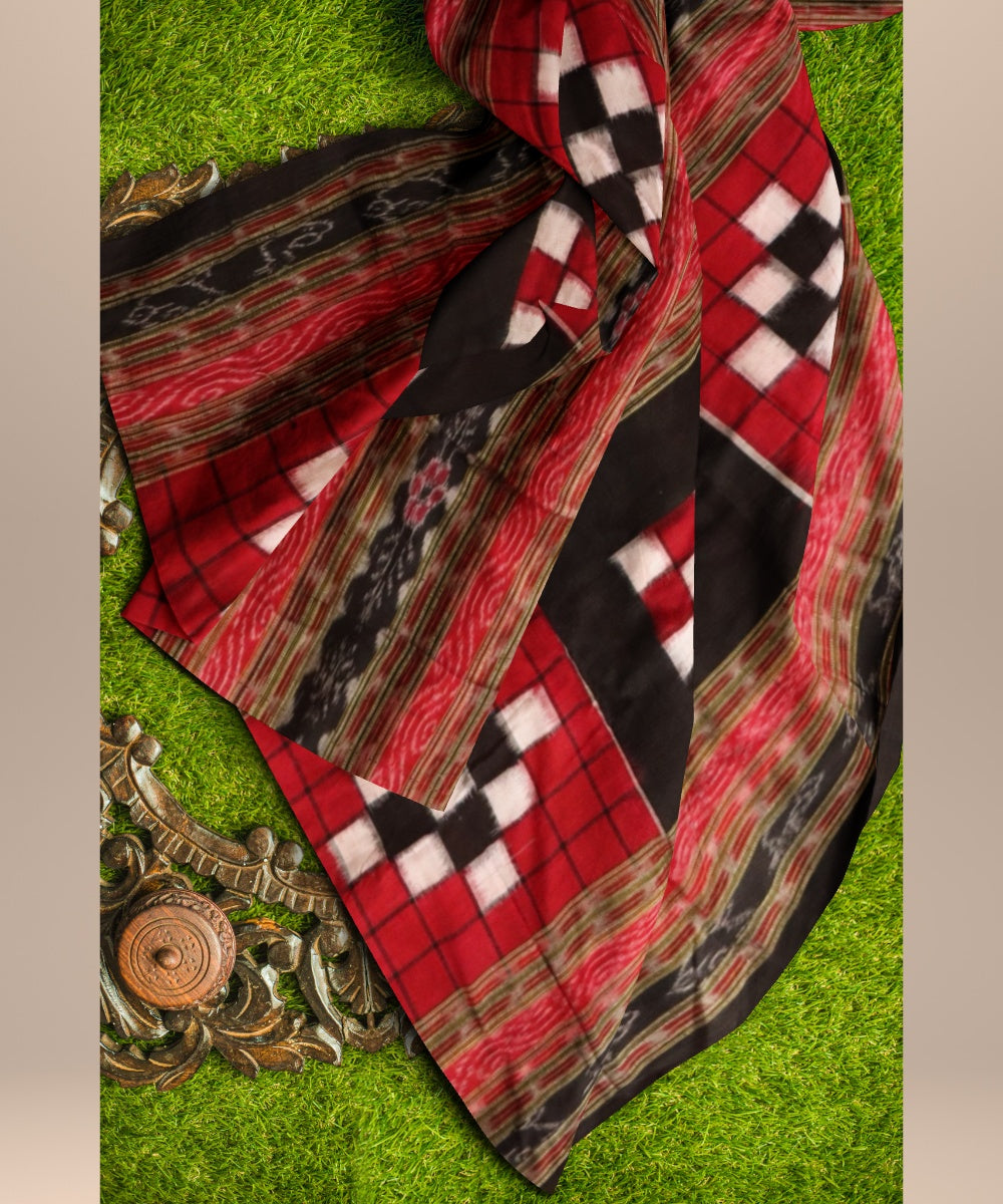 Red black cotton sambalpuri handloom fabric