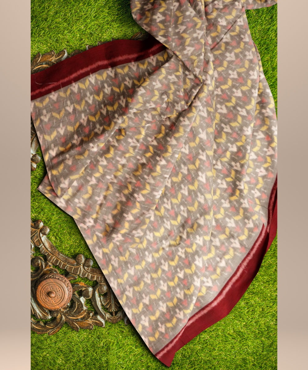 Grey maroon cotton handloom sambalpuri fabric