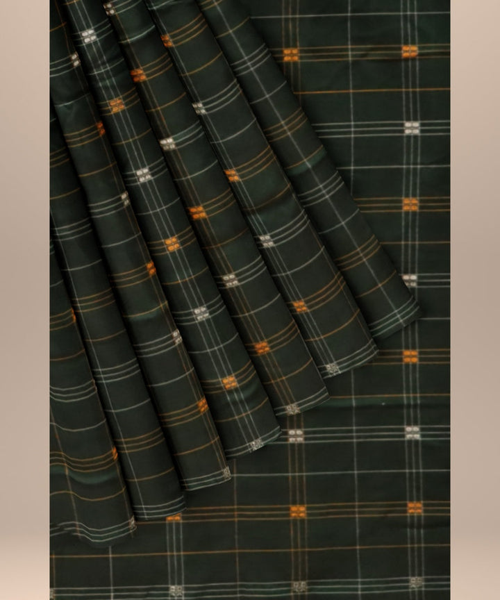 Dark green white &amp; yellow cotton handloom sonepur fabric