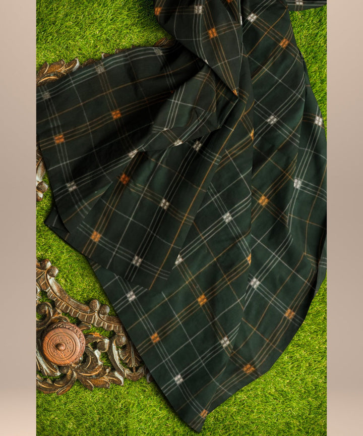 Dark green white &amp; yellow cotton handloom sonepur fabric