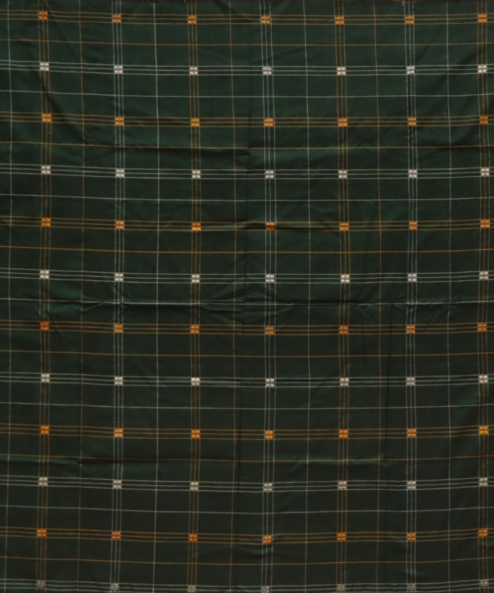 Dark green white &amp; yellow cotton handloom sonepur fabric