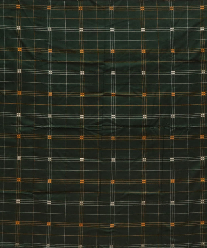 Dark green white &amp; yellow cotton handloom sonepur fabric