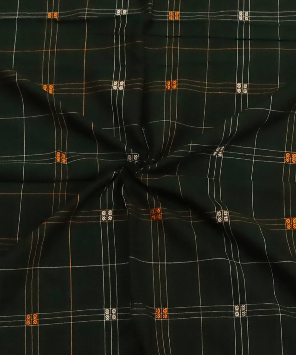 Dark green white &amp; yellow cotton handloom sonepur fabric
