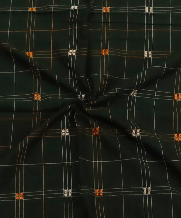 Dark green white &amp; yellow cotton handloom sonepur fabric