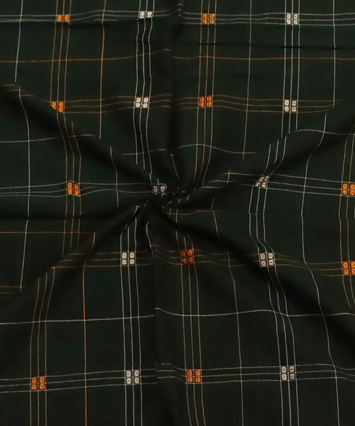 Dark green white &amp; yellow cotton handloom sonepur fabric