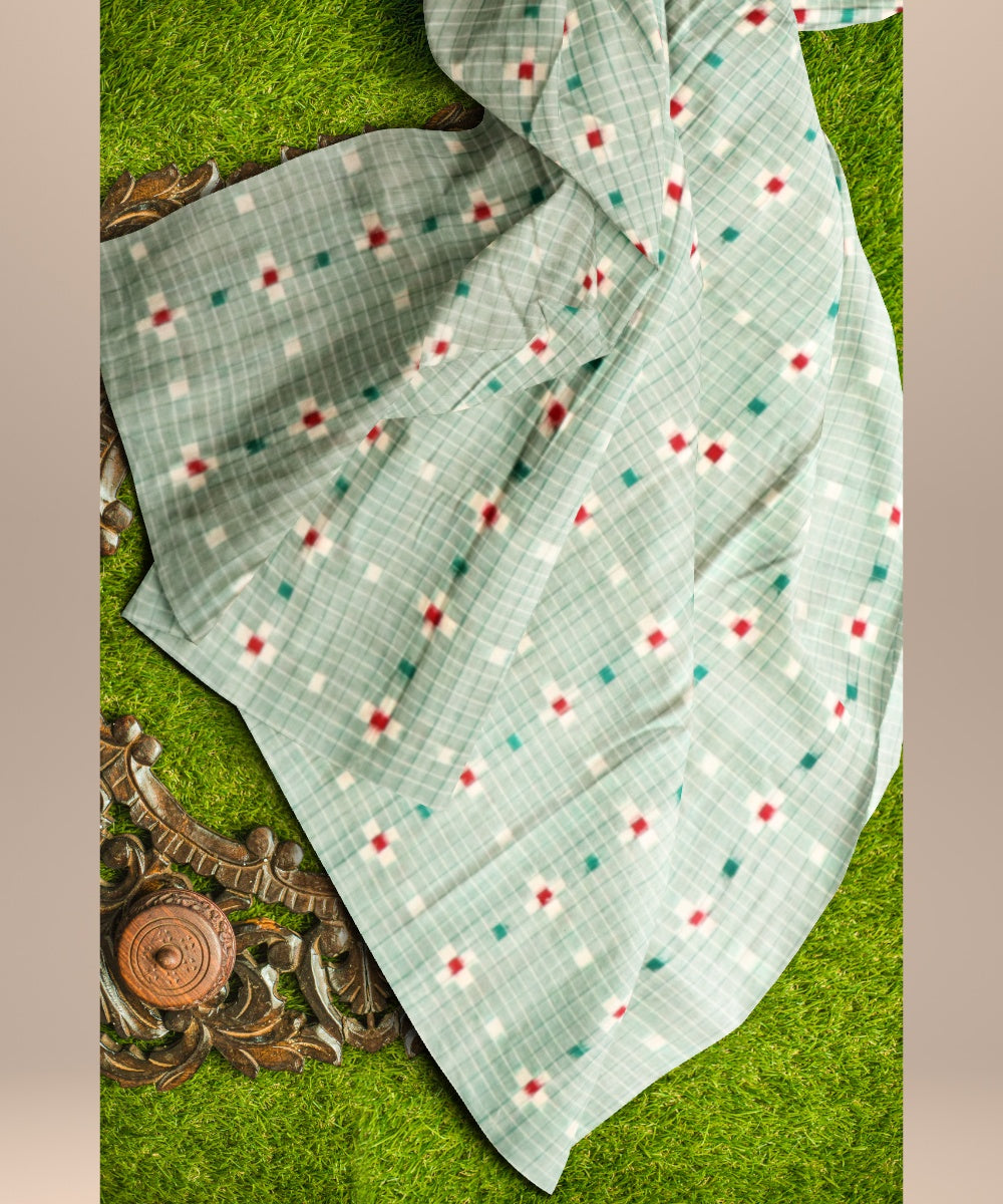 Teal green white red cotton handloom sambalpuri fabric