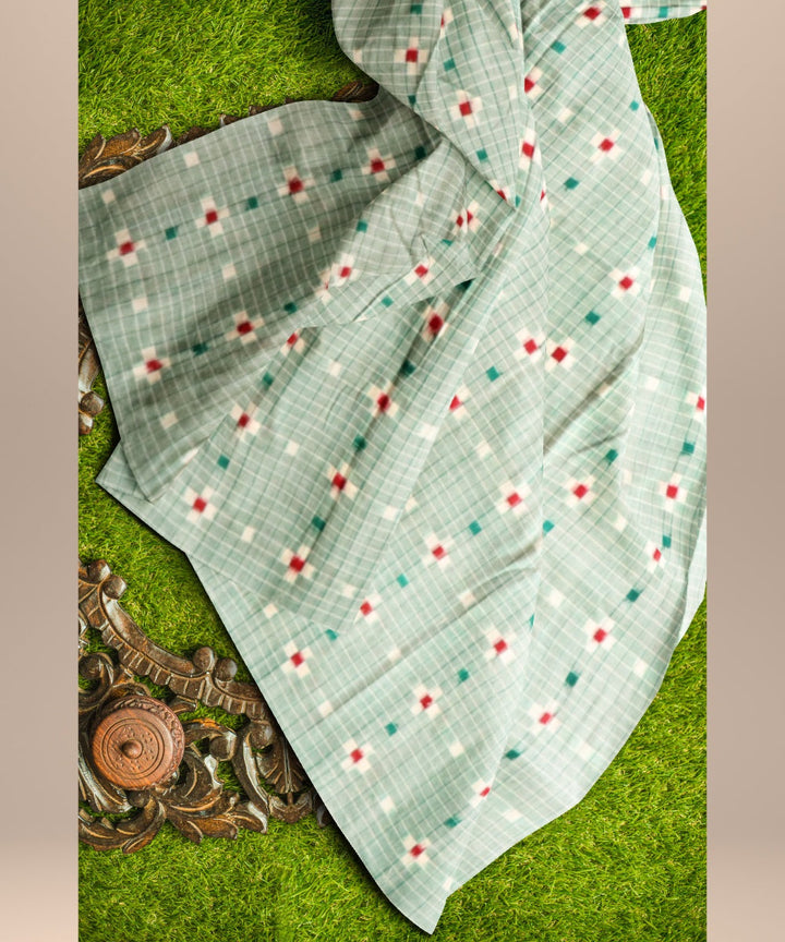 Teal green white red cotton handloom sambalpuri fabric