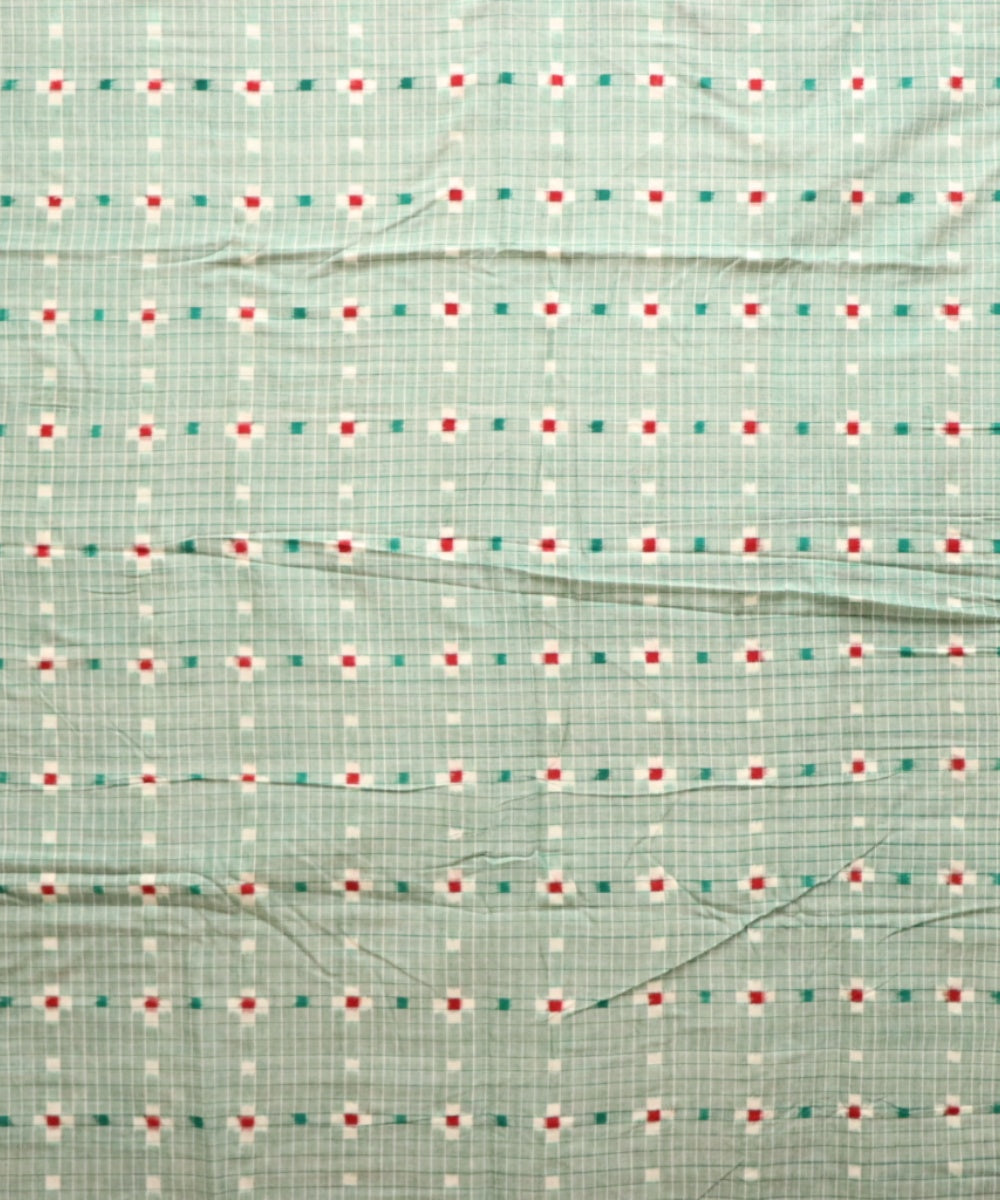 Teal green white red cotton handloom sambalpuri fabric