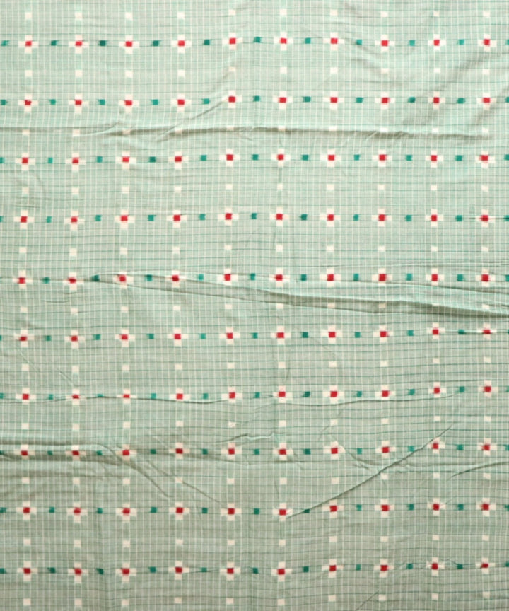 Teal green white red cotton handloom sambalpuri fabric