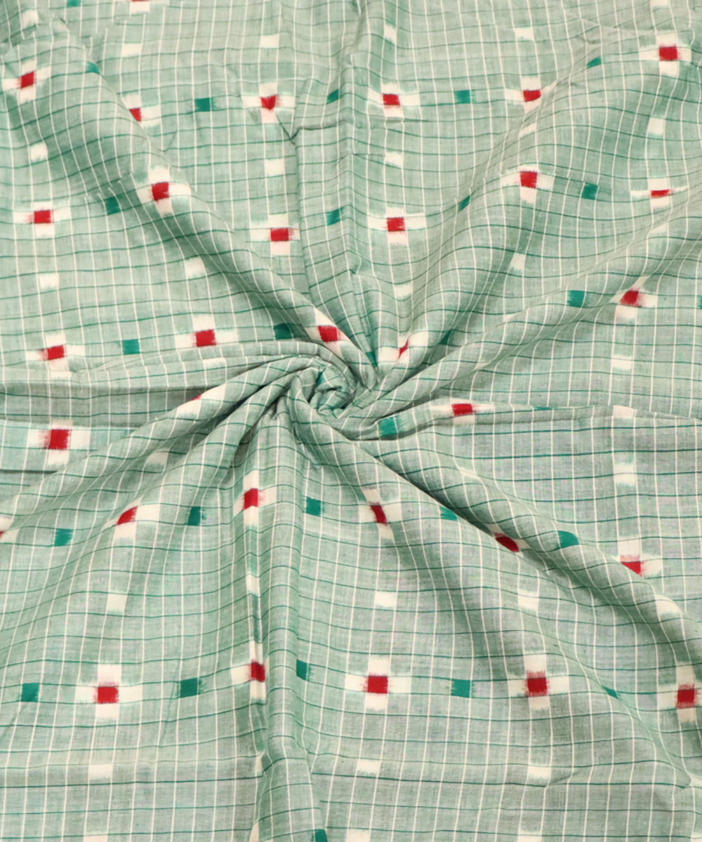 Teal green white red cotton handloom sambalpuri fabric