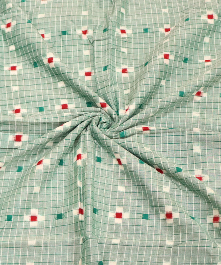Teal green white red cotton handloom sambalpuri fabric