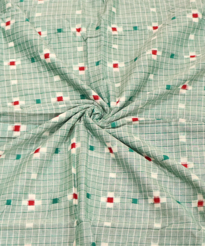 Teal green white red cotton handloom sambalpuri fabric