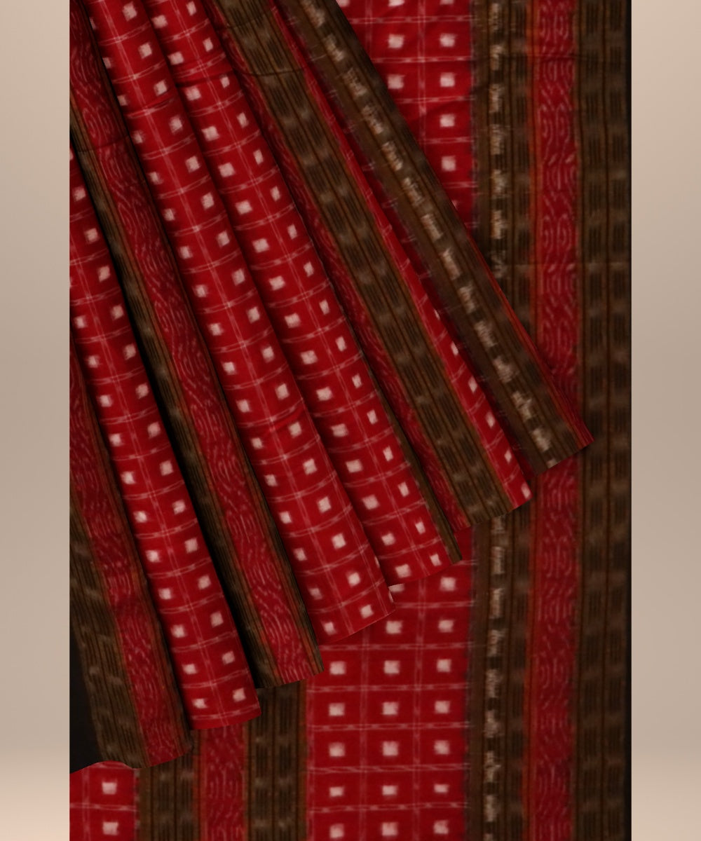 Red black cotton handloom sambalpuri fabric