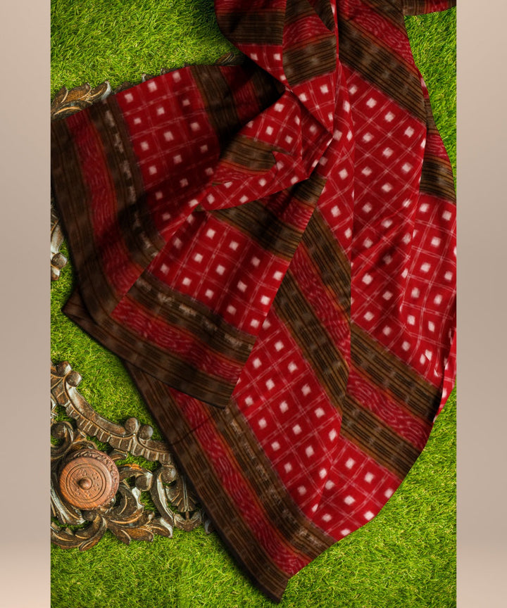 Red black cotton handloom sambalpuri fabric