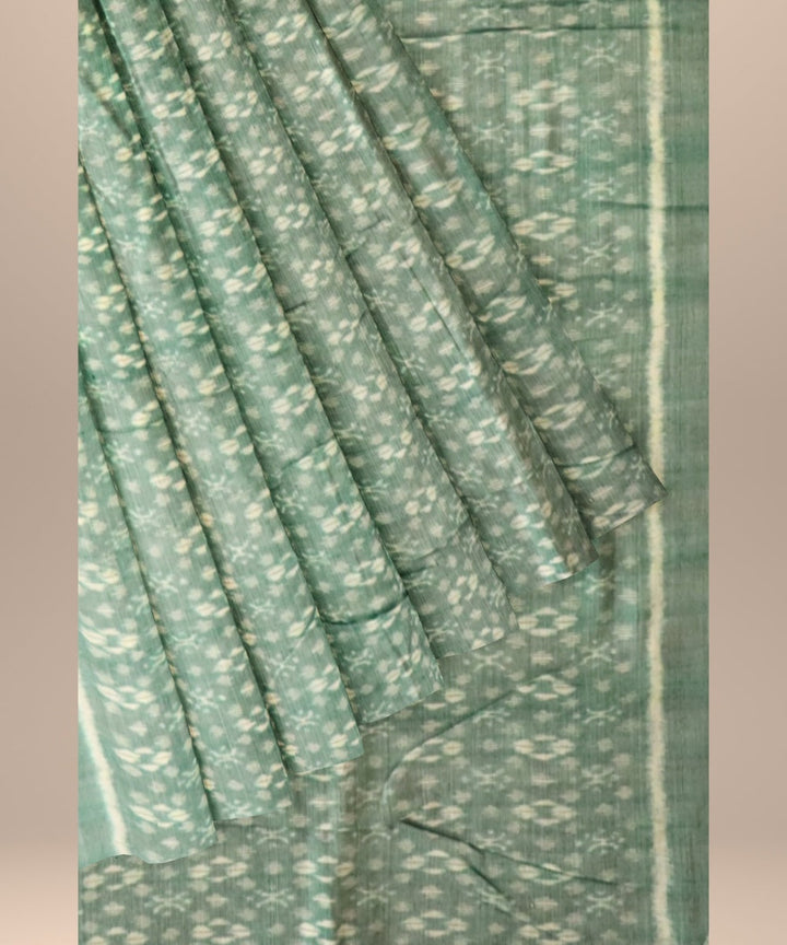 Light green white cotton handloom sambalpuri fabric