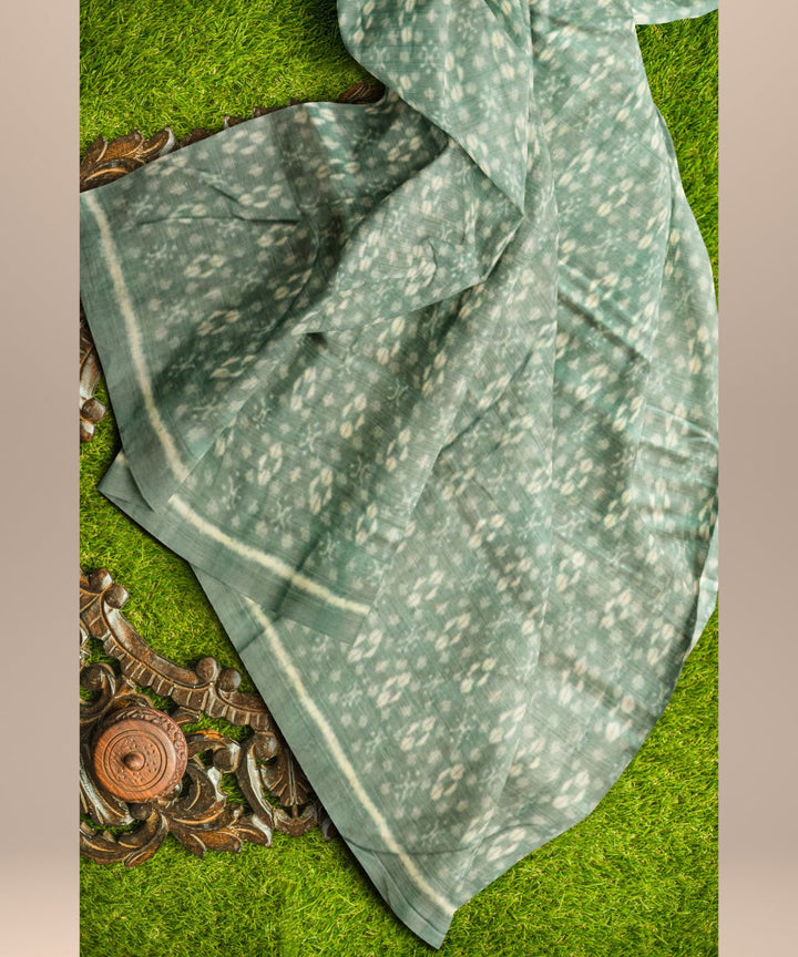 Light green white cotton handloom sambalpuri fabric