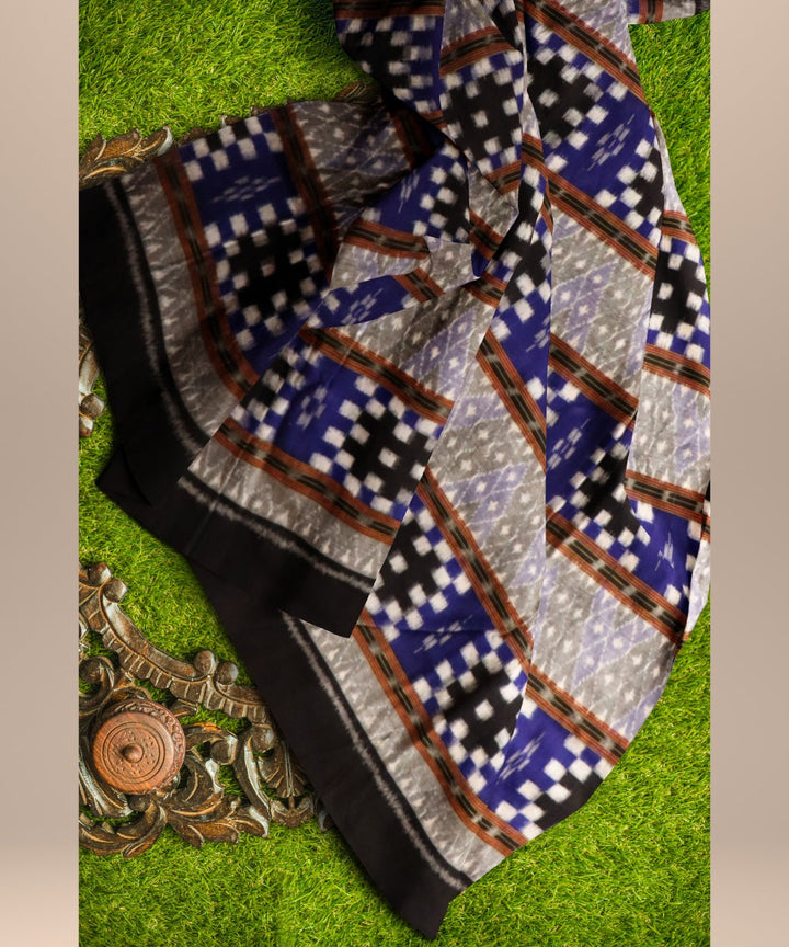 Multicolor black cotton hand loom sambalpuri fabric