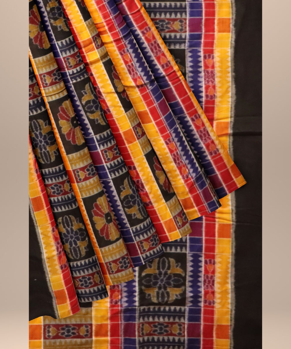 Multicolor black cotton handloom sambalpuri fabric