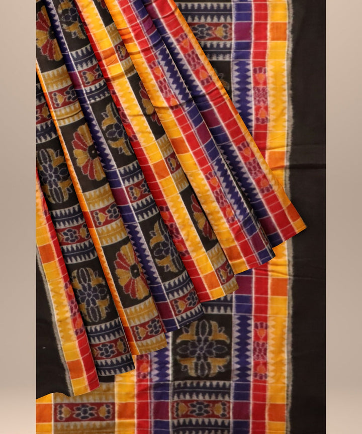 Multicolor black cotton handloom sambalpuri fabric
