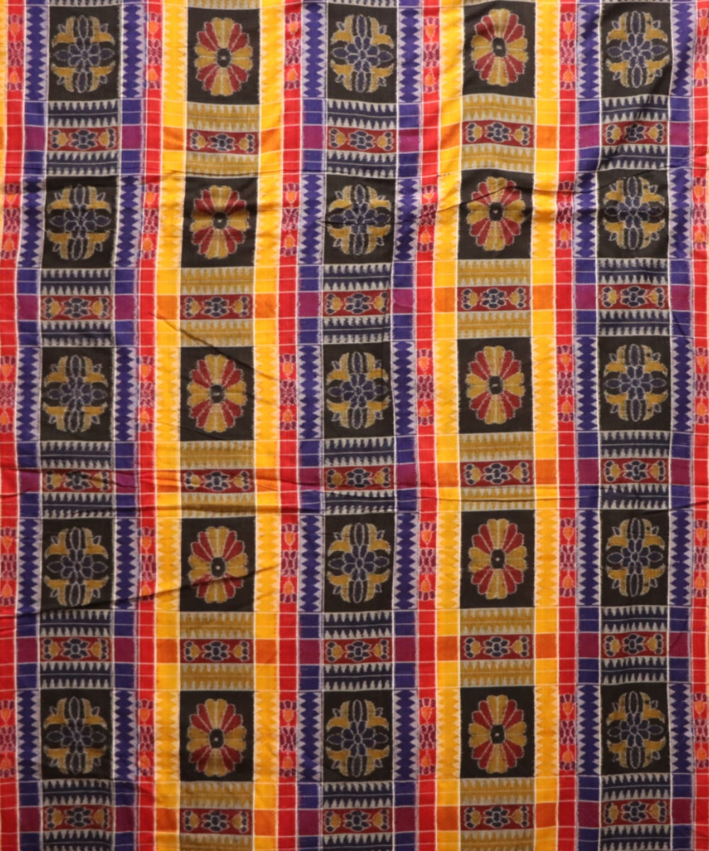 Multicolor black cotton handloom sambalpuri fabric